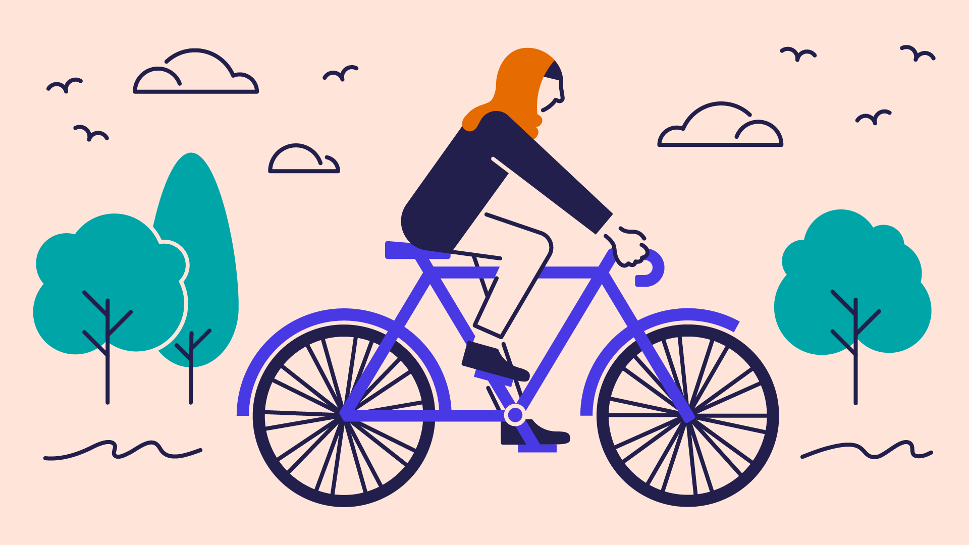 illustration of woman with a hijab on a bicycle